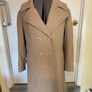 Retro Vintage Tan Wool Coat with Button Detail